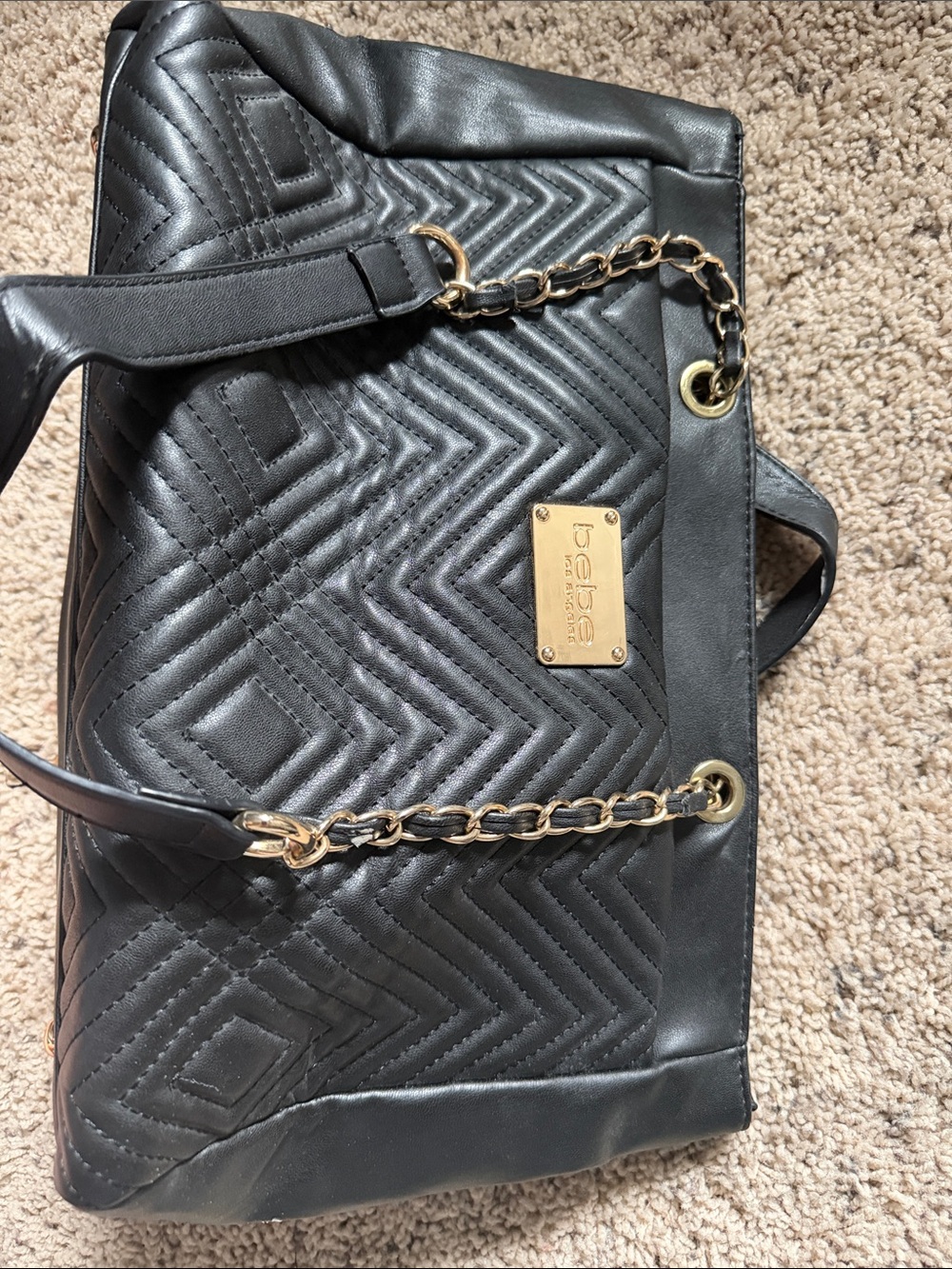 bebe y2k Black Quilted Chain-Handle Shoulder Bag